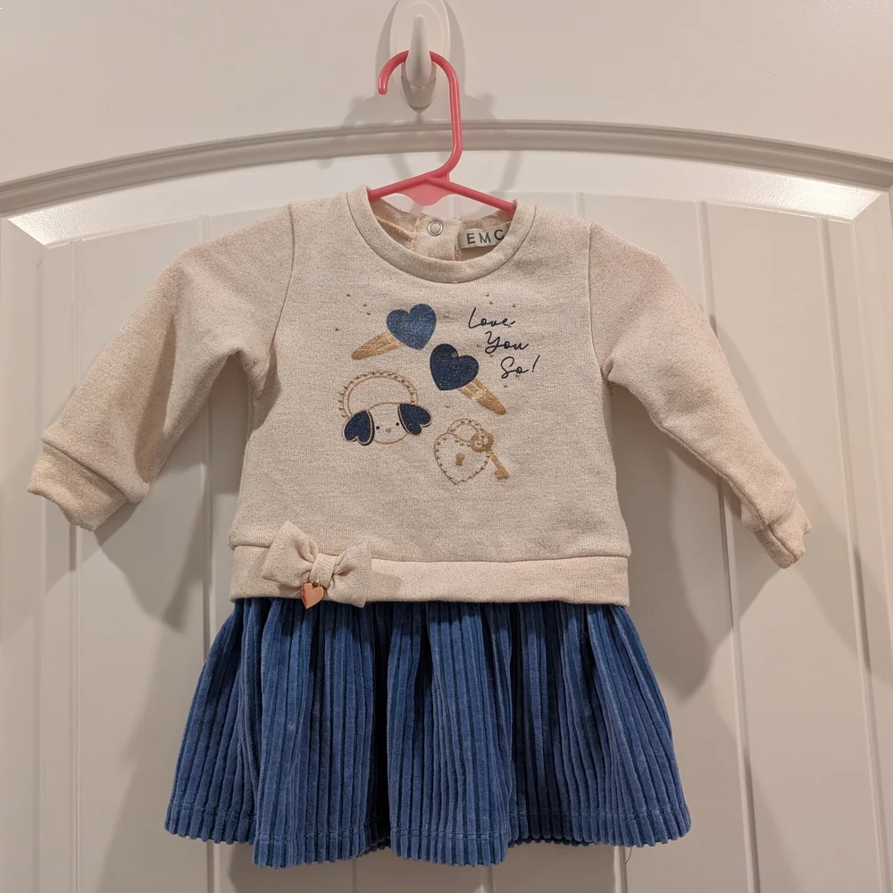 Charming Cream and Blue Kids Dress - Picture 1 of 6